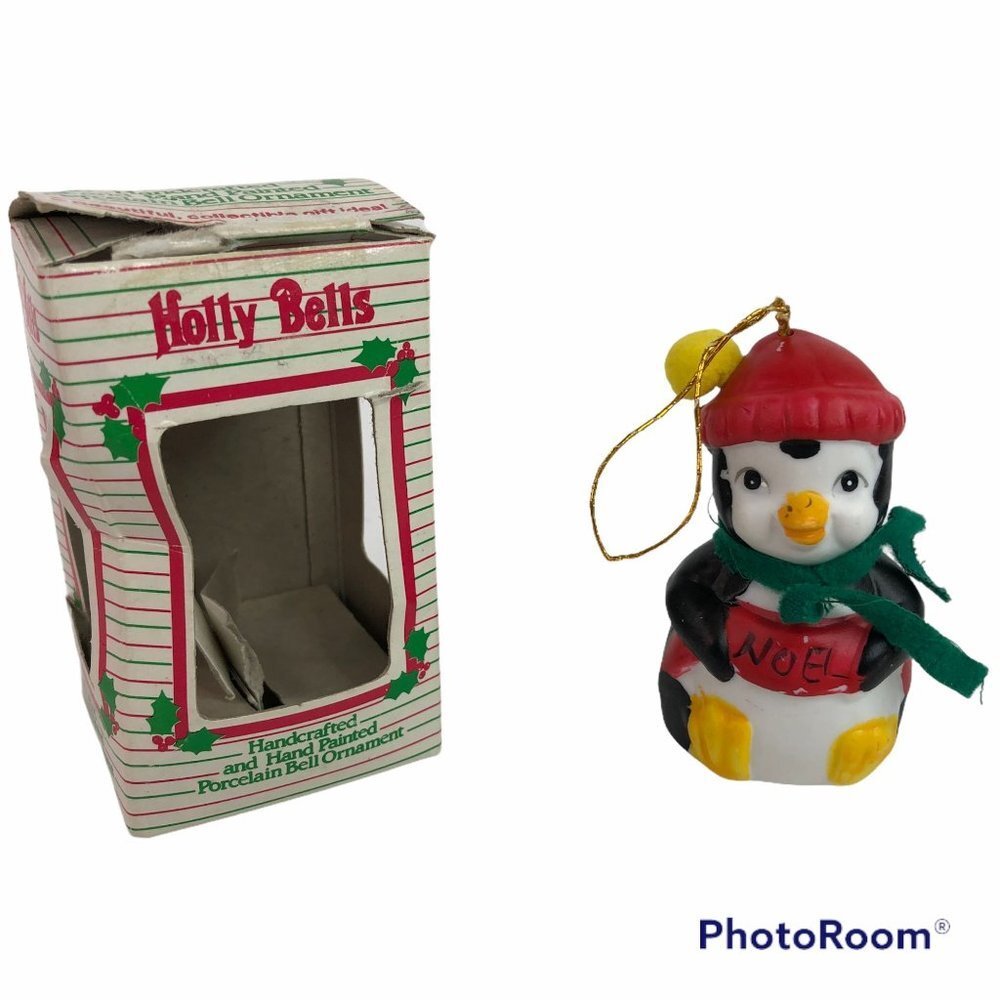 Vintage Giftco Holly Bells Penguin Ornament Vtg Christmas Ornament 1986 Taiwan